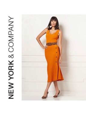 New York & Company Eva Mendes Collection Vibrant orange Sweater Midi skirt